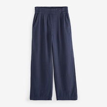 Load image into Gallery viewer, Navy Blue Linen Blend Wide Leg Trousers