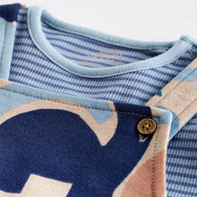 Load image into Gallery viewer, Blue/Neutral Dino Baby Jersey Dungarees and Bodysuit Set