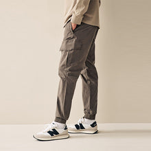 Load image into Gallery viewer, Mushroom Brown Regular Tapered Fit Stretch Utility Cargo Trousers
