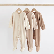 Load image into Gallery viewer, Oatmeal Baby 100% Cotton Sleepsuits 3 Pack