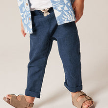 Load image into Gallery viewer, Navy Linen Blend Pull-On Trousers