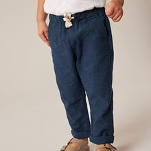Load image into Gallery viewer, Navy Linen Blend Pull-On Trousers