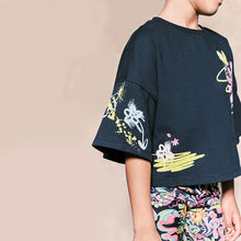 Load image into Gallery viewer, Black Graffiti T-Shirt And Cycling Shorts Set