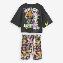 Load image into Gallery viewer, Black Graffiti T-Shirt And Cycling Shorts Set