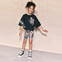 Load image into Gallery viewer, Black Graffiti T-Shirt And Cycling Shorts Set