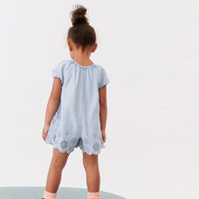 Load image into Gallery viewer, Denim Broderie Playsuit (3mths-5-6yrs)