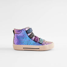 Load image into Gallery viewer, Purple Glitter Touch Fastening High Top Trainers (Older Girls)