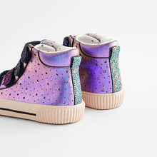 Load image into Gallery viewer, Purple Glitter Touch Fastening High Top Trainers (Older Girls)