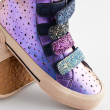 Load image into Gallery viewer, Purple Glitter Touch Fastening High Top Trainers (Older Girls)