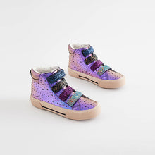 Load image into Gallery viewer, Purple Glitter Touch Fastening High Top Trainers (Older Girls)