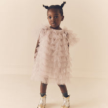Load image into Gallery viewer, Shell Pink Sparkle Ruffle Mesh Dress (3mths-6yrs)