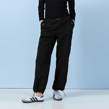 Load image into Gallery viewer, Black Parachute Pull On Cargo Trousers