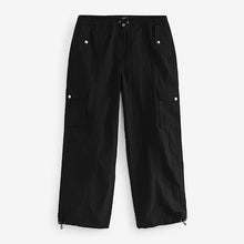 Load image into Gallery viewer, Black Parachute Pull On Cargo Trousers