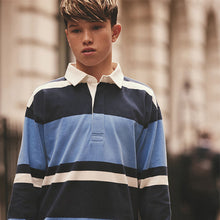 Load image into Gallery viewer, Blue Long Sleeve Rugby 100% Cotton Polo Shirt (3-12yrs)