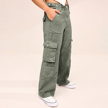 Load image into Gallery viewer, Khaki Green 100% Cotton Adjustable Waist Cargo Trousers