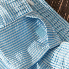 Load image into Gallery viewer, Blue and White Seersucker Striped Premium Swim Shorts