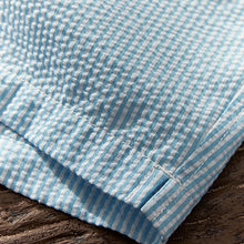 Load image into Gallery viewer, Blue and White Seersucker Striped Premium Swim Shorts