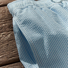 Load image into Gallery viewer, Blue and White Seersucker Striped Premium Swim Shorts