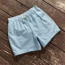 Load image into Gallery viewer, Blue and White Seersucker Striped Premium Swim Shorts