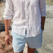 Load image into Gallery viewer, Blue and White Seersucker Striped Premium Swim Shorts