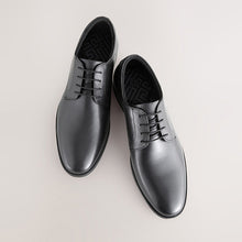 Load image into Gallery viewer, Black Standard Fit Leather Plain Derby Shoes