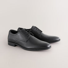 Load image into Gallery viewer, Black Standard Fit Leather Plain Derby Shoes