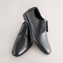 Load image into Gallery viewer, Black Standard Fit Leather Plain Derby Shoes