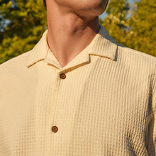 Load image into Gallery viewer, Ecru 100% Cotton Textured Waffle Short Sleeve Shirt