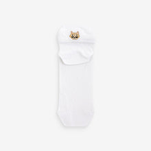 Load image into Gallery viewer, White/Cats Embroidered Motif Trainers Socks 4 Pack