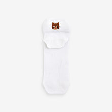 Load image into Gallery viewer, White/Cats Embroidered Motif Trainers Socks 4 Pack