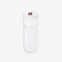 Load image into Gallery viewer, White/Dogs Embroidered Motif Trainers Socks 4 Pack