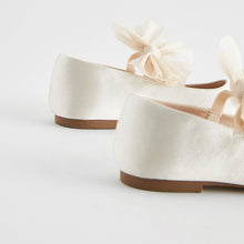 Load image into Gallery viewer, Ivory Cream Bow Stain Resistant Satin Bridesmaid Ballet Shoes