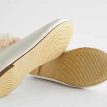 Load image into Gallery viewer, Ivory Cream Bow Stain Resistant Satin Bridesmaid Ballet Shoes