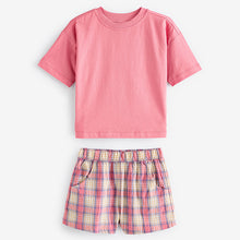 Load image into Gallery viewer, Pink/Cream Woven Check 100% Cotton Pyjamas 2 Pack (4-7yrs)
