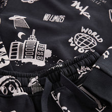 Load image into Gallery viewer, Black All-Over Printed Crew Neck Sweatshirt and Shorts Set (3-12yrs)