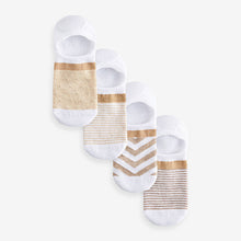 Load image into Gallery viewer, White/Oatmeal Sparkle Stripe Invisible Socks 4 Pack