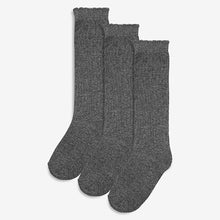 Load image into Gallery viewer, Grey 3 Pack Cotton Rich Knee High School Socks (Girls)