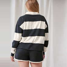 Load image into Gallery viewer, self. Navy Blue Stripe Short Loungewear Set