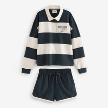Load image into Gallery viewer, self. Navy Blue Stripe Short Loungewear Set