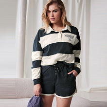 Load image into Gallery viewer, self. Navy Blue Stripe Short Loungewear Set