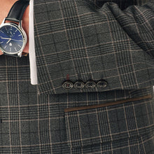 Load image into Gallery viewer, Charcoal Grey Tailored Fit Trimmed Check Suit Jacket