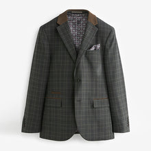 Load image into Gallery viewer, Charcoal Grey Tailored Fit Trimmed Check Suit Jacket