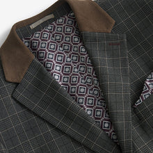 Load image into Gallery viewer, Charcoal Grey Tailored Fit Trimmed Check Suit Jacket
