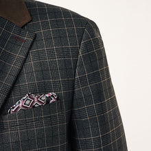 Load image into Gallery viewer, Charcoal Grey Tailored Fit Trimmed Check Suit Jacket
