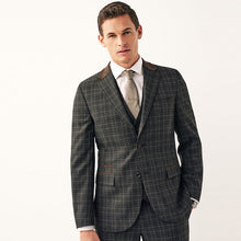 Load image into Gallery viewer, Charcoal Grey Tailored Fit Trimmed Check Suit Jacket