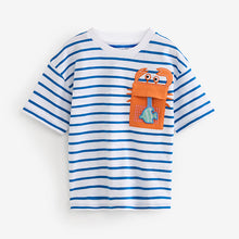Load image into Gallery viewer, Blue/White 100% Cotton Short Sleeve Pocket T-Shirt