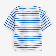 Load image into Gallery viewer, Blue/White 100% Cotton Short Sleeve Pocket T-Shirt
