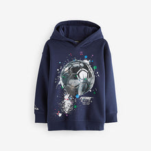 Load image into Gallery viewer, Navy Football Drippy Smile Graphic Hoodie (3-16yrs)