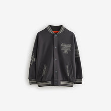 Load image into Gallery viewer, Black Subscribe Varsity Bomber Jacket