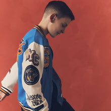 Load image into Gallery viewer, Cobalt Blue Varsity Bomber Jacket (3-12yrs)